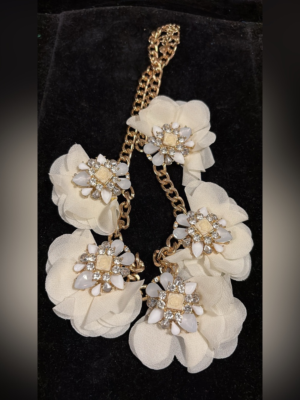 Gold-Tone Ivory Flower Cluster Statement Necklace